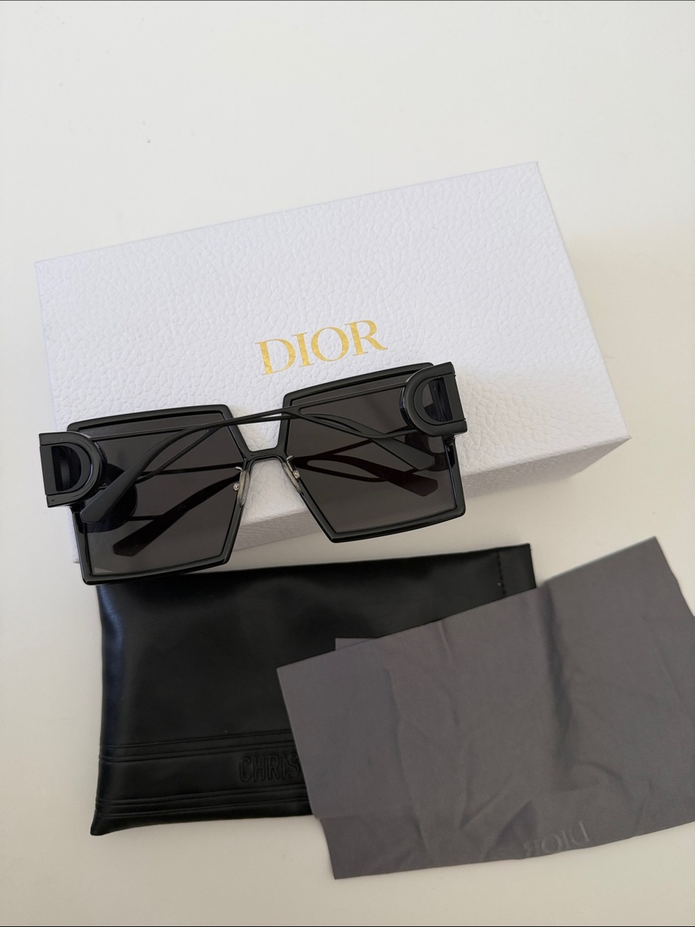 Dior Black Geometric Logo-Temple Sunglasses